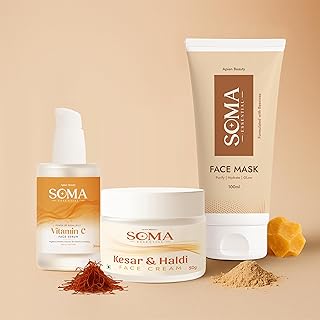 Soma Essential Glow Kit – Multani Mitti Face Mask, Vitamin C Serum & Kesar Haldi Face Cream | 3-Step Skincare Set for Radiant, Hydrated & Even-Toned Skin | Natural & Beeswax-Based | Combo Pack-picture-25
