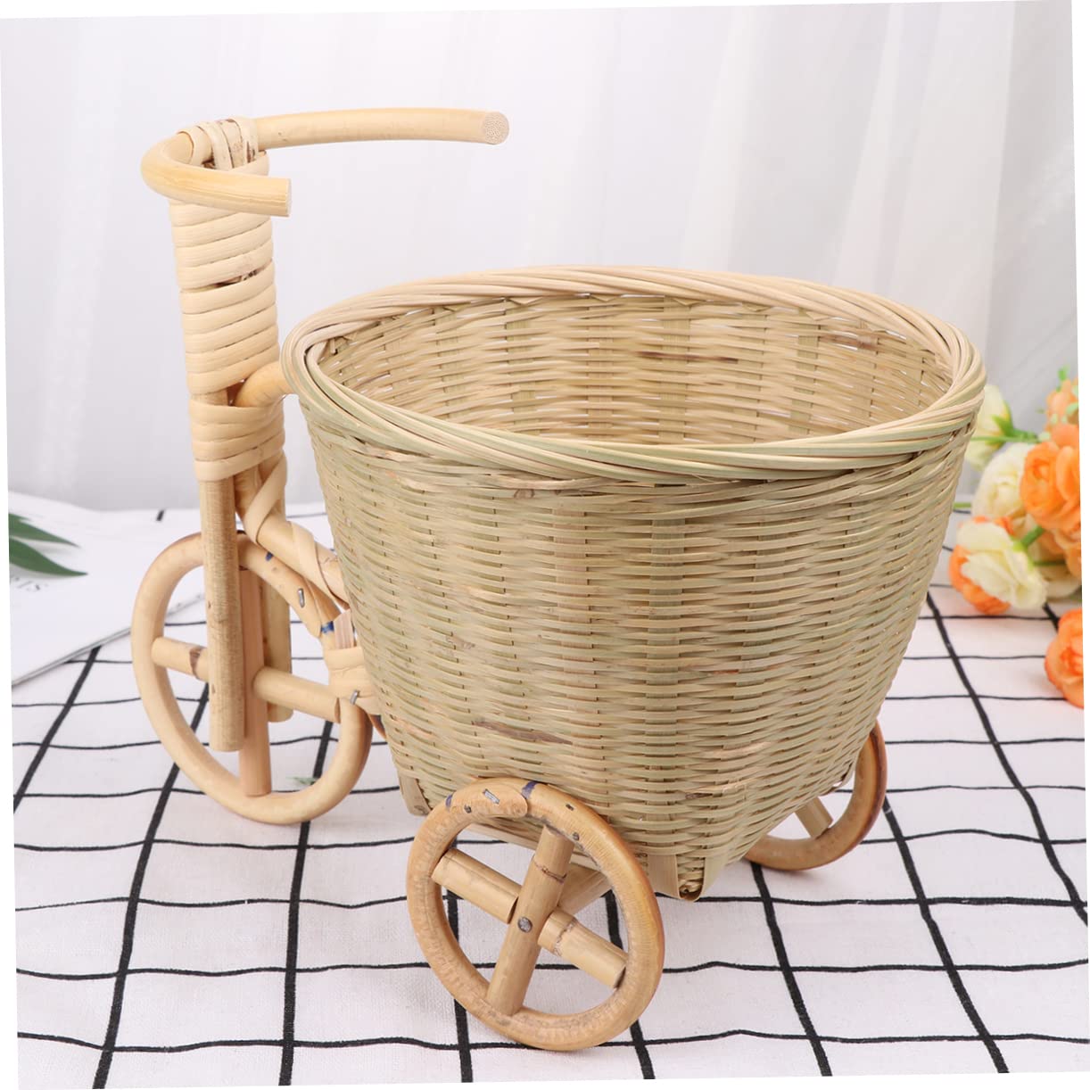 Cabilock Handmade Woven Tricycle Storage Basket Decorative Fruit Holder for Kitchen Countertop Candy Snacks More Unique Storage Container Design