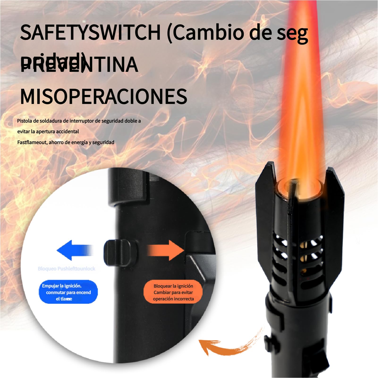 Encendedor de Camping Recargable Butano Resistente al Viento Llama Ajustable Bloqueo de Seguridad Grado Militar