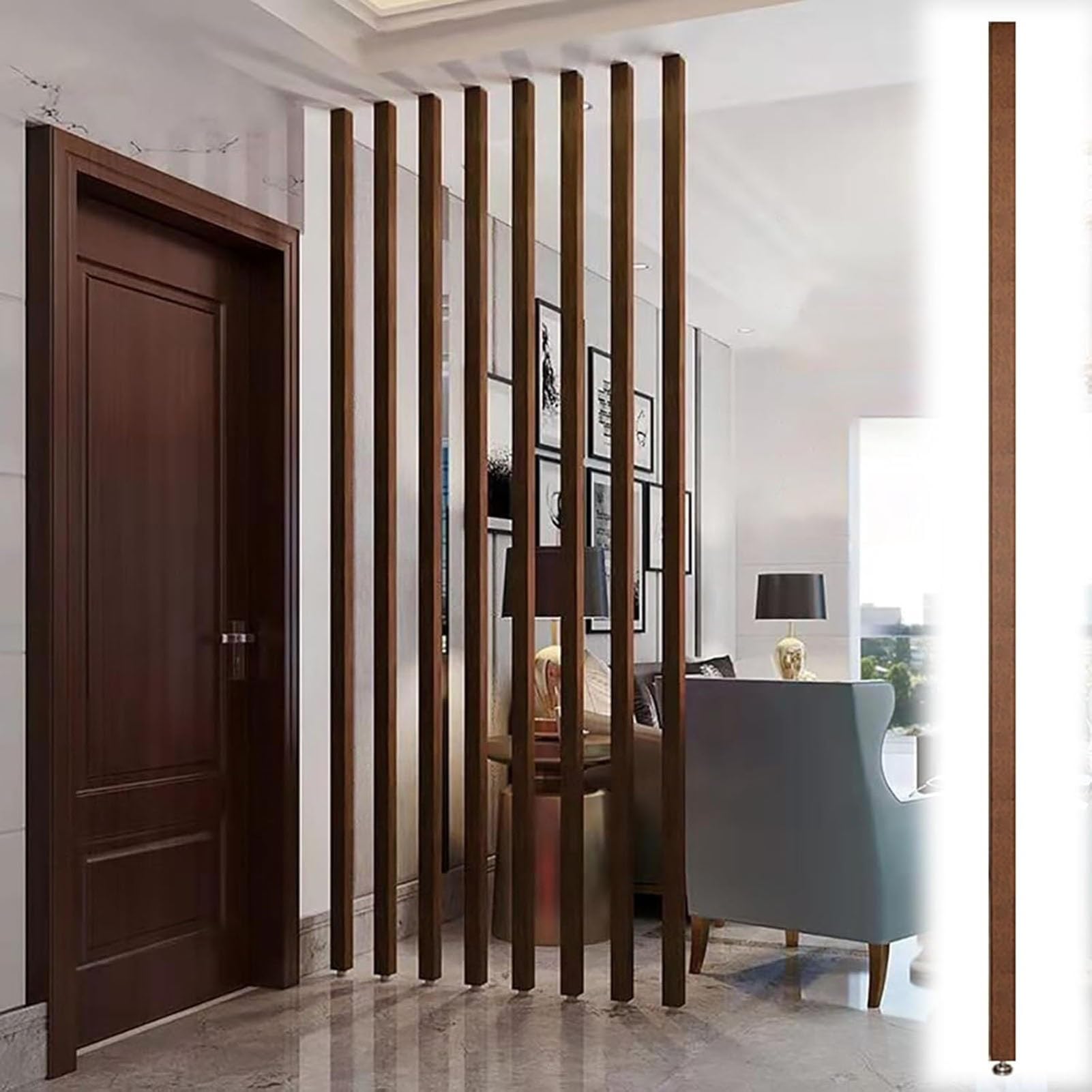 Wood Slat Room Divider - 1/3/5 Pcs Adjustable Partition Screen For Living Room, Kitchen, Bedroom & Bathroom, Floor-To-Ceiling, No Drill Installation, 160Cm/63In High-1pc-Height 160CM/63IN/5.24FT