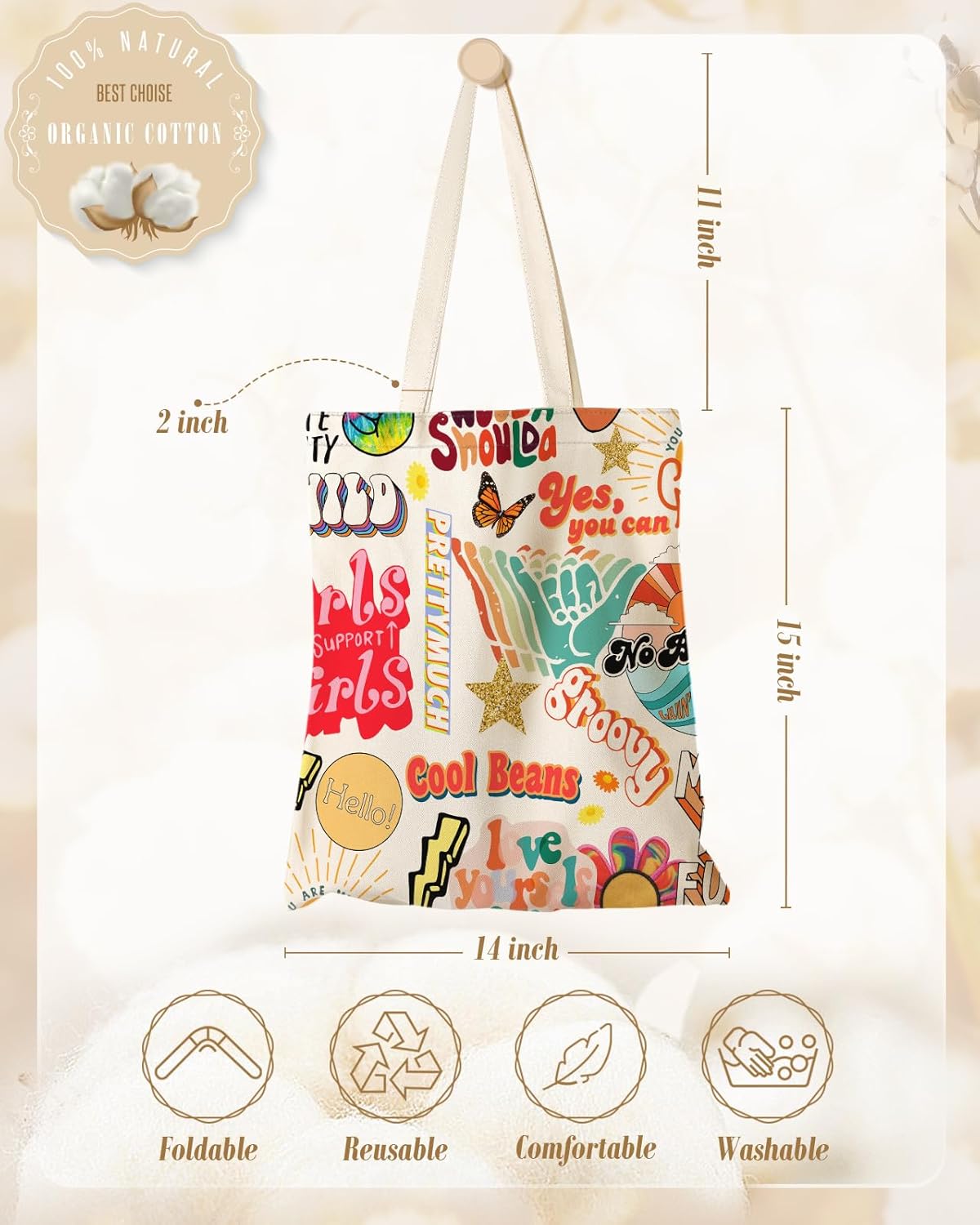 Aesthetic Canvas Tote Bag - Reusable Shoulder Tote Bag for Women Lady Casual Vacation, Shopping, Work, Gym - Image 5