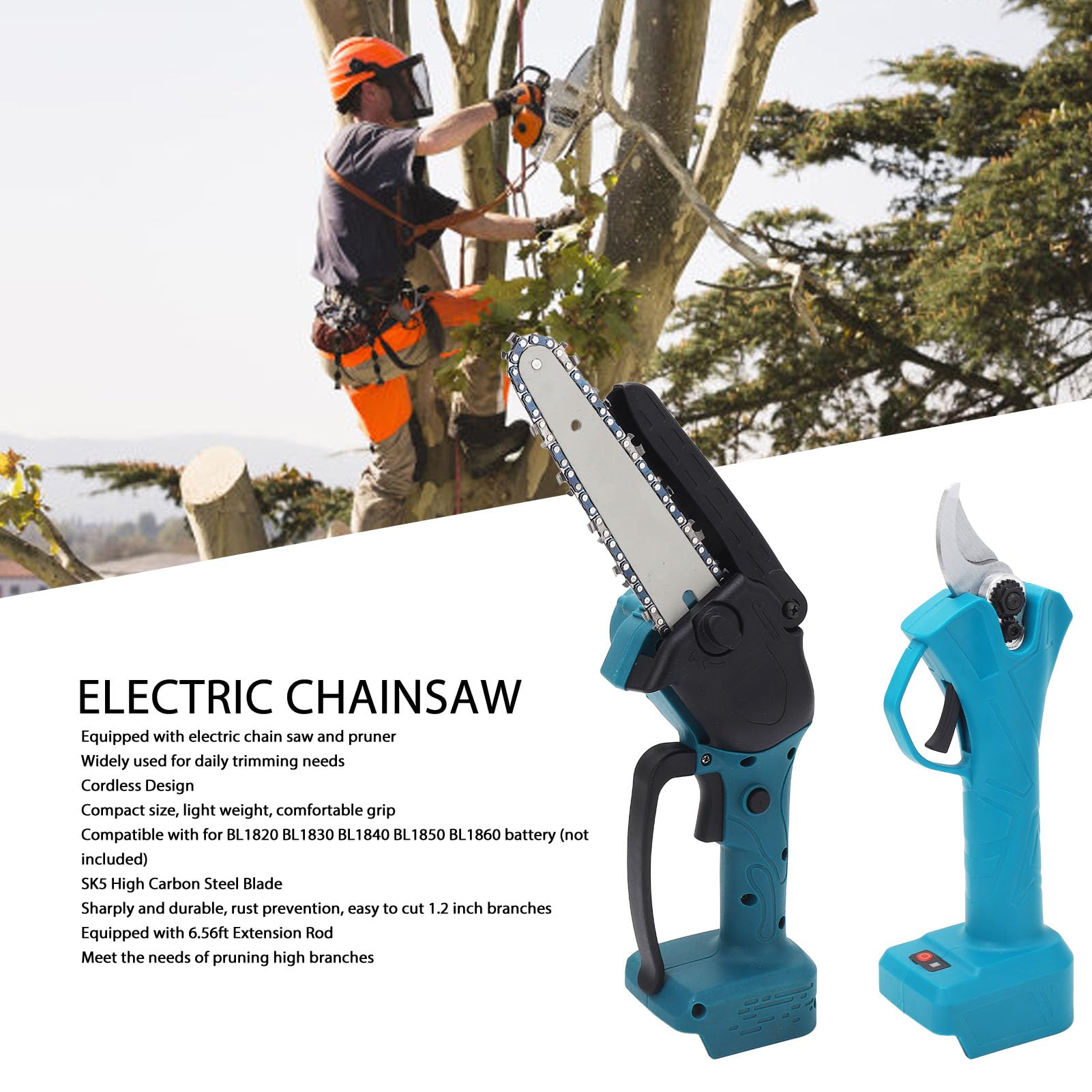 Elektryczne Nożyce do Przycinania i Zestaw Mini pił łańcuchowych Elektronarzędzia Ogrodowe Bezprzewodowe z Ostrzem ze Stali Węglowej SK5 i Bezszczotkowym Silnikiem o Mocy 600 W