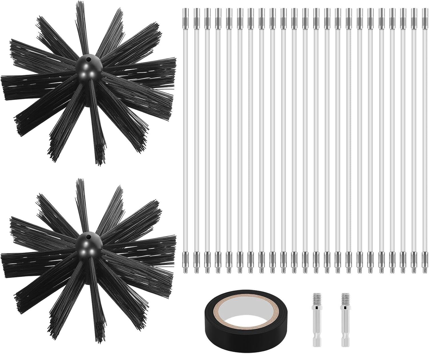 Chimney Brush and Dryer Vent Cleaner Kit 30ft with 23 Steel Rods, 2 Six-inch Brush Heads, Hex Connectors Tape for Fireplace and Duct Cleaning at Home