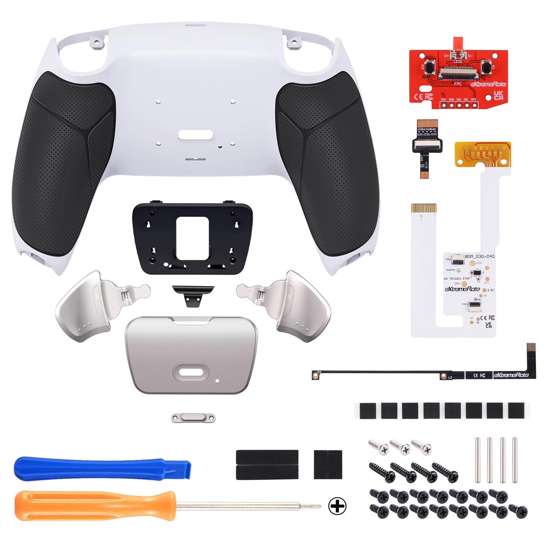 eXtremeRate Rise V3 Remap Kit per ps5 Controller BDM-030/040/050,2 Palette Metallo Programmabile per ps5 Joystick,Back Button Paddles Tasti Posteriori Cover Grip Gommato,Senza Joypad,Bianco Nero