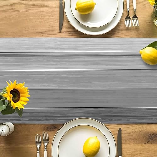 Miniatura 120 de Camino de mesa de algodón y lino estilo granja rústico retro, textura de madera de granero, color degradado marrón y gris, antideslizante,