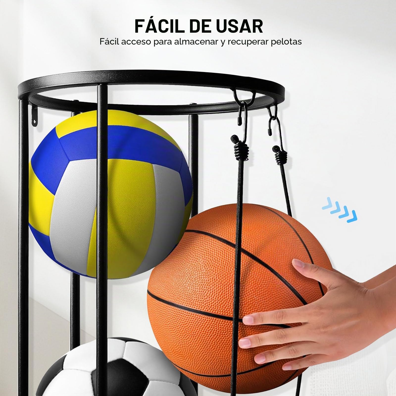 Soporte de Pared para Pelotas de Fútbol, Organizador de Garaje para Equipos Deportivos, Soporte Desmontable con Ruedas y Almacenamiento de Bolas