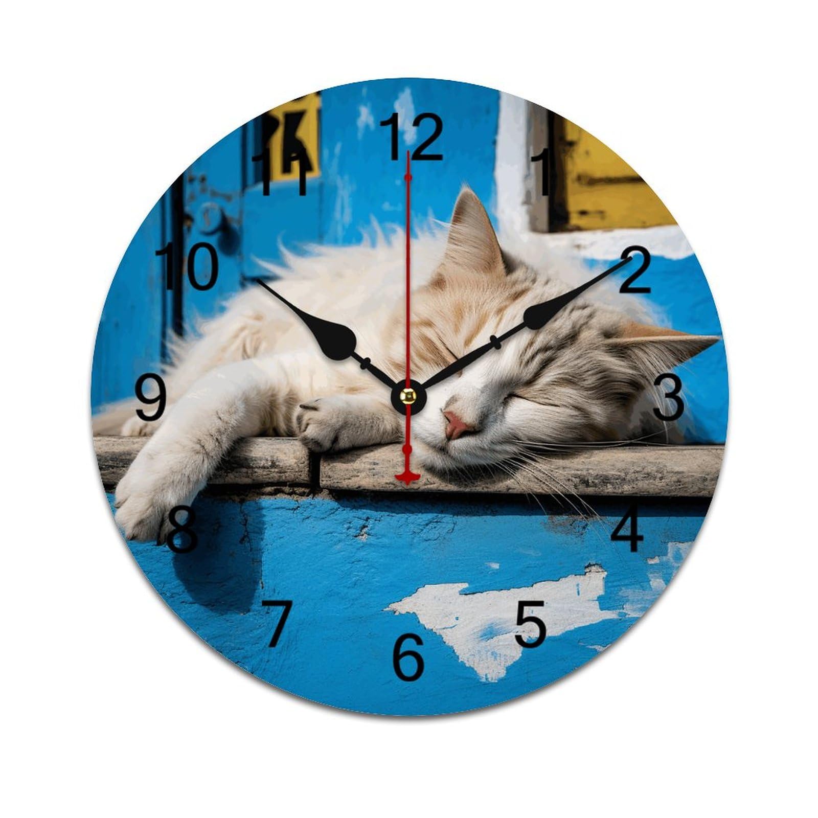 Horloge murale pour salon et cuisine decor de bureau ronde motif chaton
