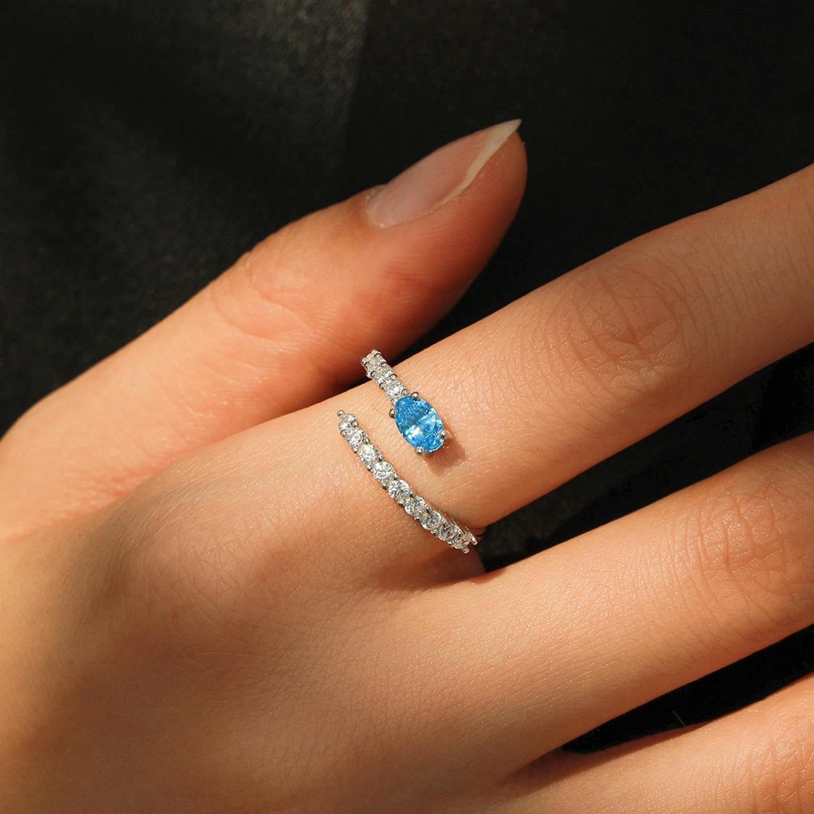 Obrączki ślubne topaz 0,5 ct, pierścionek damski, białe złoto, otwarty, pierścionek ślubny dla kobiet