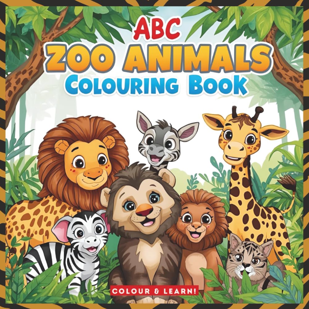 ABC Zoo Animals Kids Colouring Book: Big, Easy Colouring Pages of Cute Zoo Animals from A to Z Perfect for Ages 2–6