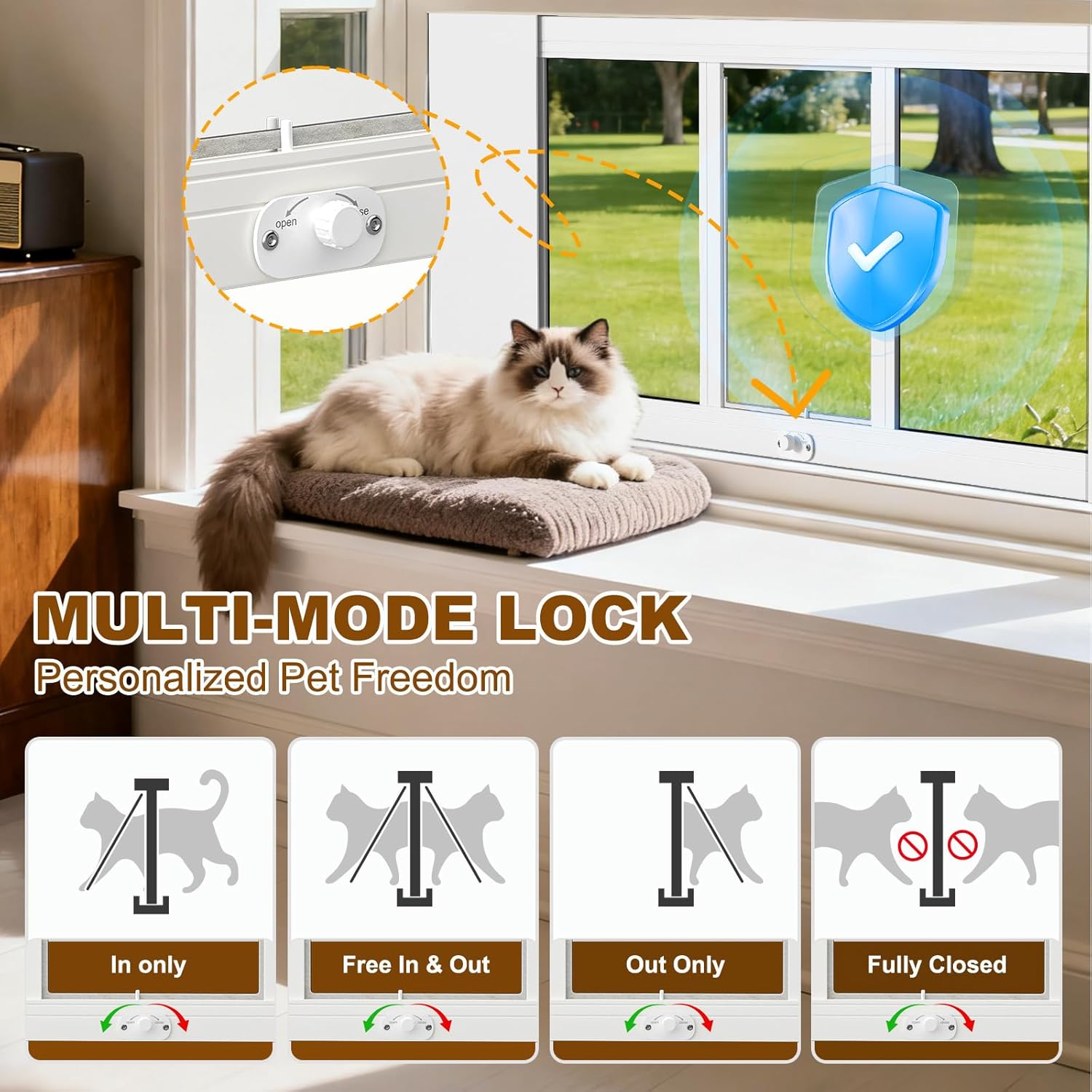 DoCred Cat Door for Window, Full-Size Window Pet Doors Fits 35"-46" Width Windows, Aluminum Frame Windows Cat Door Insert, Quick Install Pet Doors for Cats & Small Dogs