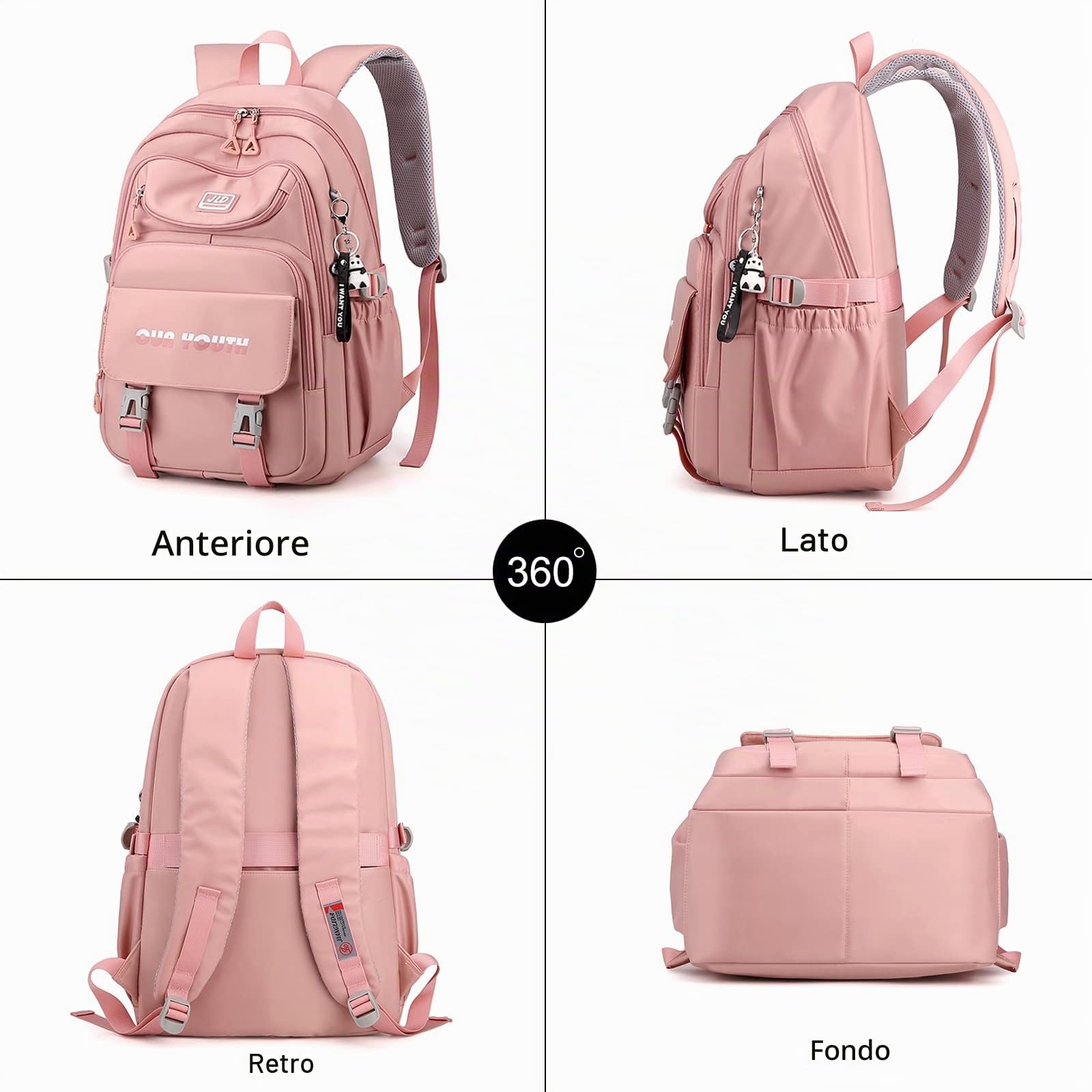 FANDARE Zainetti Cartelle per la scuola Zaino Scuola Elementare Zaino Casual Ragazze Ragazzi Zainetto per Adolescenti Studenti Scuole primarie medie inferiori Università Viaggiare Daypacks Rosa