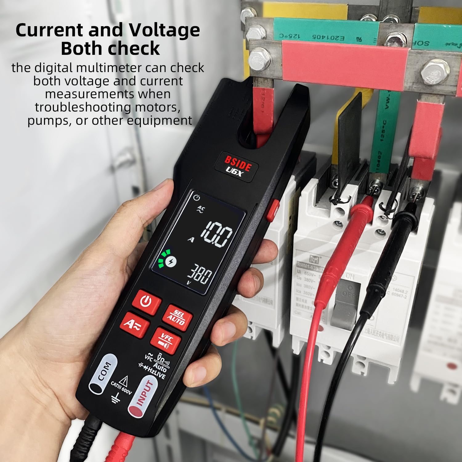 BSIDE U6X probador eléctrico pinza amperimétrica abierta AC DC 600A con termómetro IR mejorado 12:1 LCD color 9999 cuentas VFC multímetro digital inteligente TRMS con batería recargable