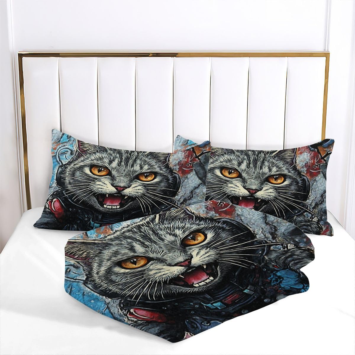 Edredón 200x200 cm Gato De Dibujos Animados, Lavable en Lavadora Juego de Cama Completo 200x200, Colcha de Microfibra con Estampado 3D para Todas Las Estaciones