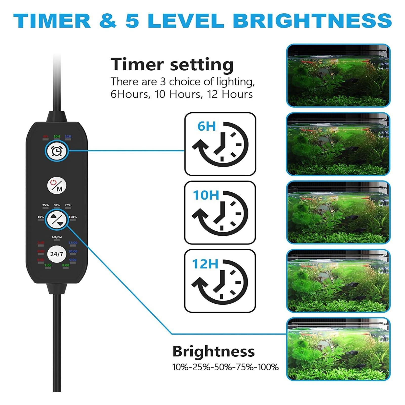 Oświetlenie rafowe LED, 60-105cm Auto On Off oświetlenie LED do akwarium z zegarem pełne spektrum dla roślin wodnych Sunrise Sunset Light lampa rgb(FG169-60CM)