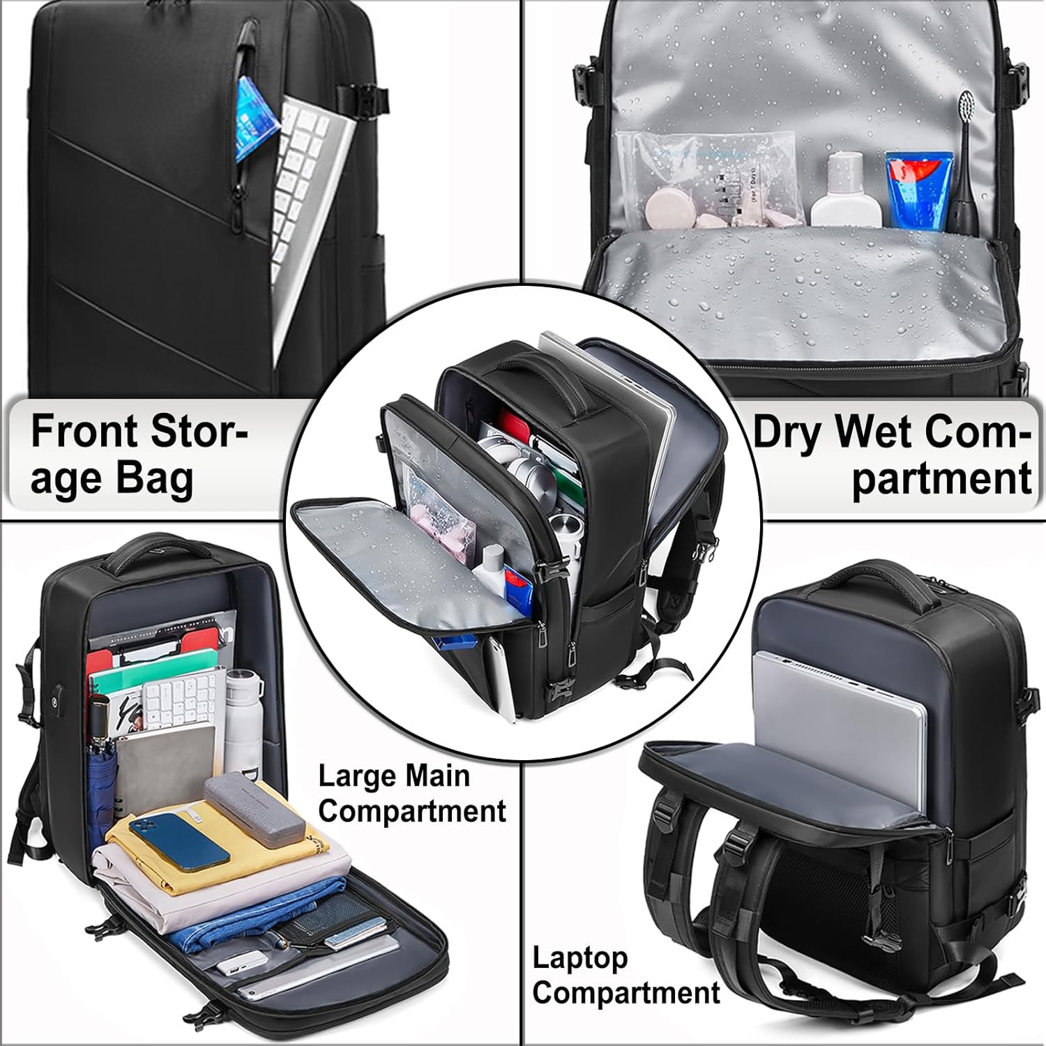 Somago Laptop Backpack Carry On Casual Daypacks fit for 16" Laptop 25 L Water Resistant Rucksack Travel Backpack with Shoes Compartment Dry Wet Separation USB Charger Port (Black)
