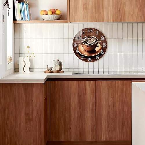 Miniatura 4 de Reloj de pared de taza de café para cocina de 10 pulgadas  Reloj de pared vintage a pilas  Relojes de pared de madera silenciosos sin tictac para
