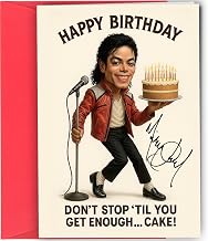 Michael Jackson Birthday Card – Autographed Design – Funny Don't Stop 'Til You Get Enough… Cake! Greeting Card – A5 Size with Red Envelope – Perfect for Music Lovers and Fans No2005