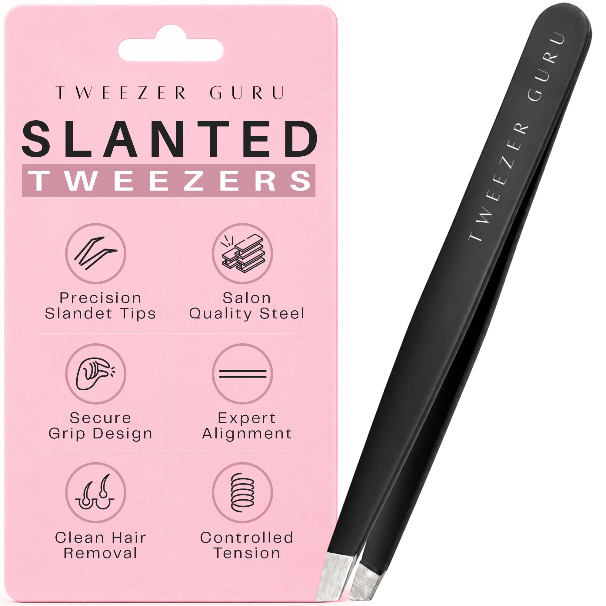 Tweezer Guru - Pinzas de pelo para hombre y mujer de acero inoxidable profesional para pelo encarnado, puntadas negras, garrapatas y vello facial