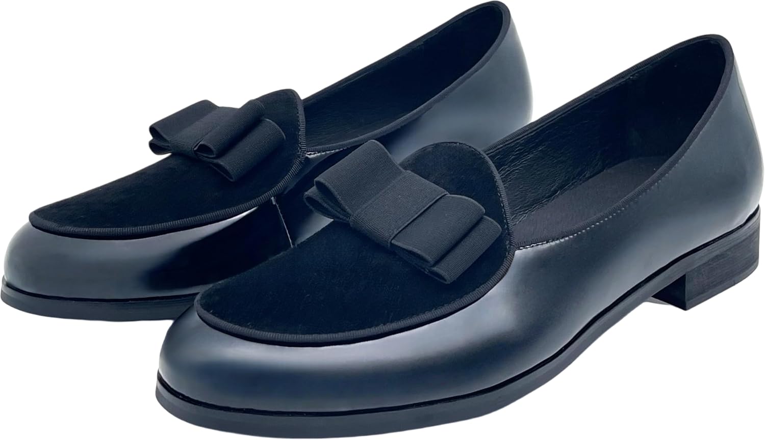 Justar Men's Leather Tuxedo Dress Shoes Slip-On Belgian Loafers Formal Banquet with Bowtie