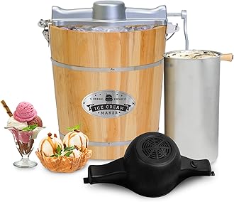 Old Fashioned 4 Quart Vintage Wood Bucket Electric Ice Cream Maker Machine Appalachian, *Bonus Classic Die-Cast Hand Crank for Churning, Uses Ice and Rock Salt Churns Ice Cream in Minute