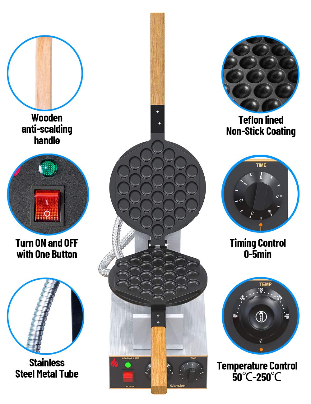 Buy WantJoin Bubble Waffle Maker 220V 1400W Egg Waffle Maker 30pcs Cake