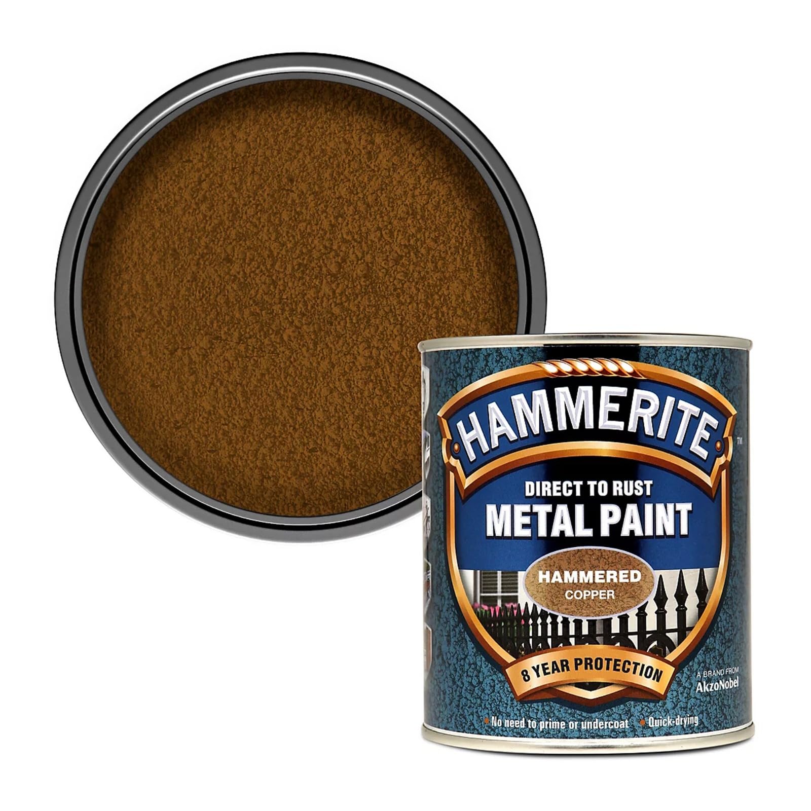 Hammerite Direct to Rust Hammered Metal Paint, Multi-Surface Interior & Exterior Paint, Primer Undercoat & Topcoat in One, Protective Finish for Railings, 750ml (Copper, 1 Set Of Tin) — image 1