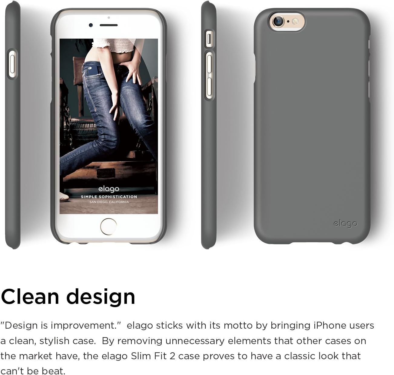 elago iPhone 6S Case, [Slim Fit 2][Soft Feel Dark Grey] - [Light][Minimalistic][True Fit] – for iPhone 6/6S