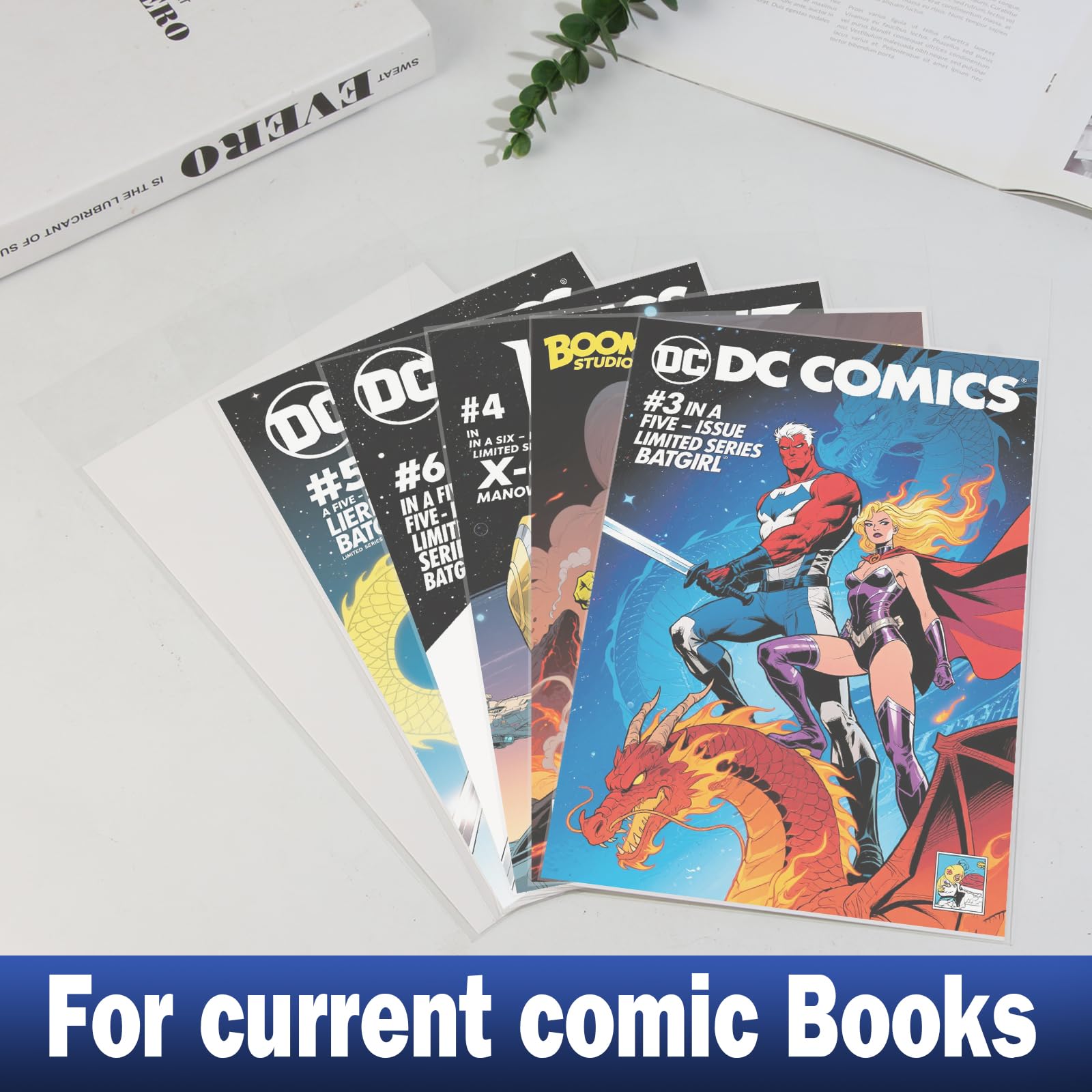 100ct Current Comic Book Bags and Boards-Reusable Boards,Bags 4.7 Mil Acid-Free Crystal Clear，100 Comic Book Sleeves and 100 Thick Comic Book Boards，Archival Quality，Applicable to Most Comic Books