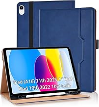 Vkooer Hülle für iPad (A16) 11. Generation 11'' 2025, iPad 10. Generation 10,9'' 2022 mit Stifthalter Premium PU Leder Schutzhülle Tasche Cover Case mit Auto Schlaf/Aufwach Kartentasche - Blau