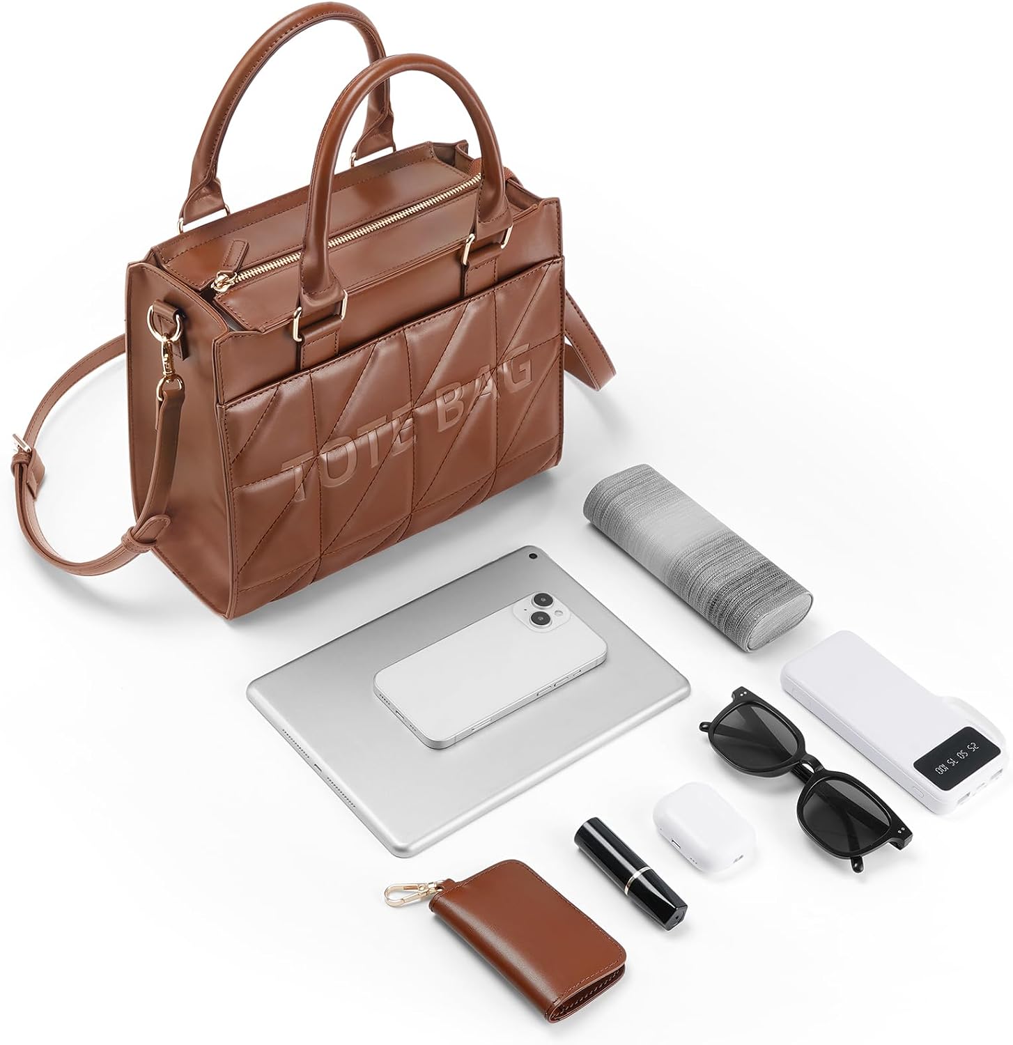 TOPEAST Quilted Tote Bag for Women, Small Structured Handbag with Strap, Top Handle Purse with Card Holder for Work Travel