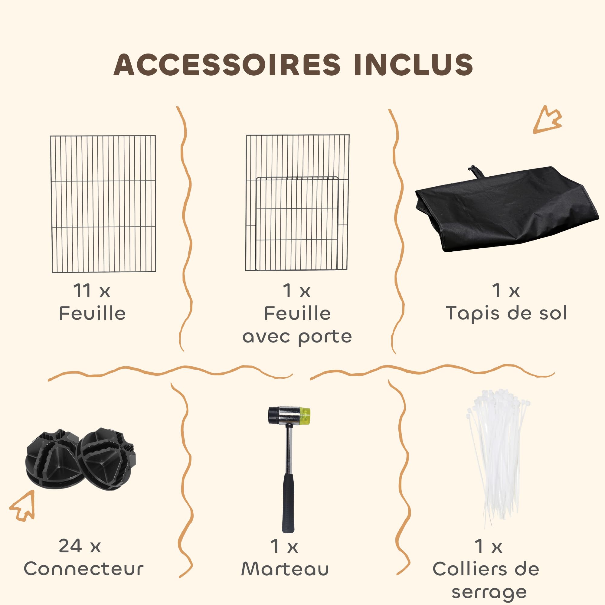 PawHut Enclos pour Petits Animaux, Cage à Lapin modulable, 12 Panneaux avec Tapis étanche, Parc clôture pour Animaux, intérieur et extérieur pour cochons d'Inde, Lapins, hérissons, en Acier, Noir