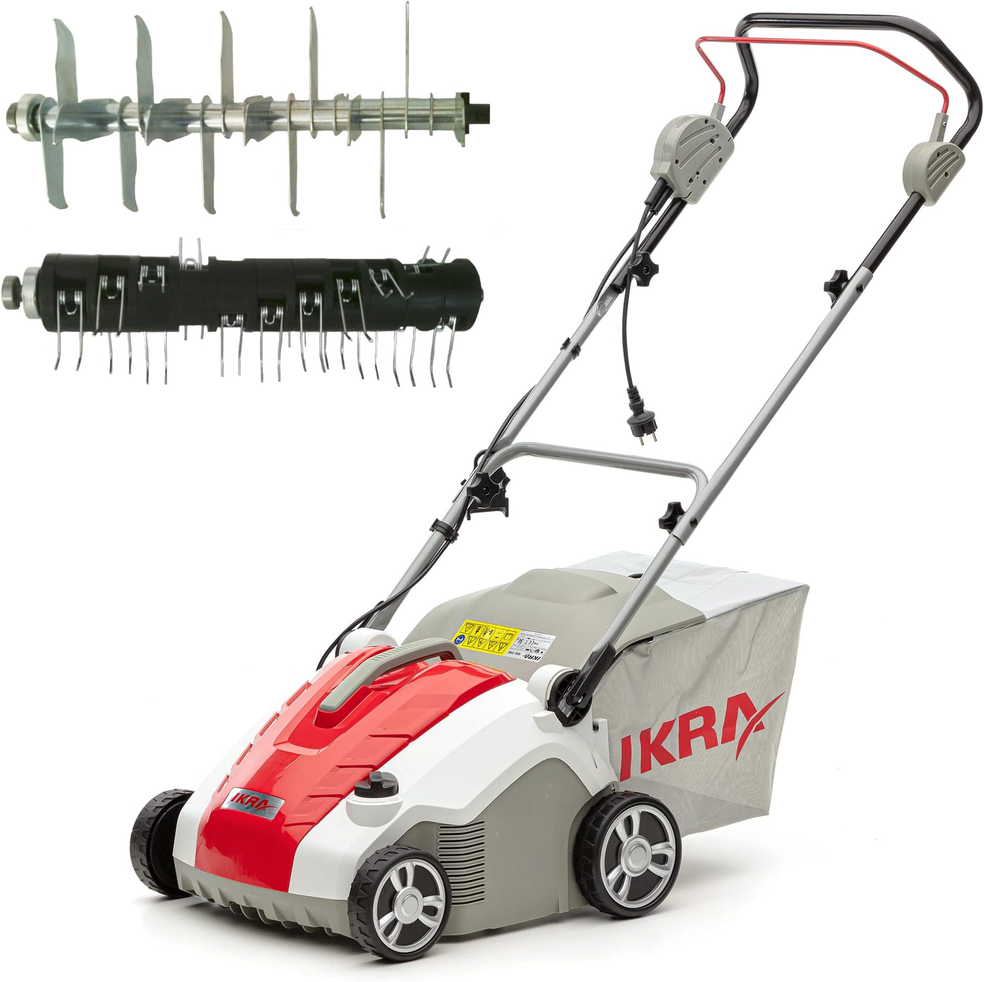 IKRAElektro Vertikutierer Rasenlüfter IEVL 1738 Fangkorb 50l Arbeitsbreite 38cm Arbeitstiefe einstellbar, 1700 W, 230 V, Grau/Rot/Schwarz