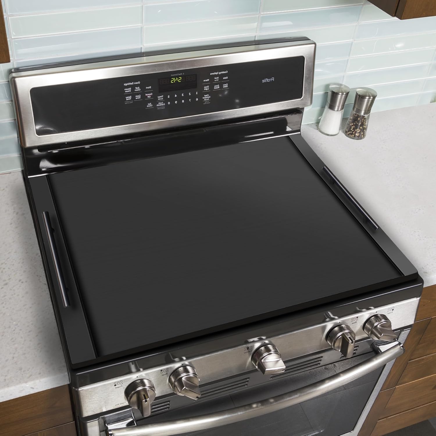 Noodle Board Stove Cover, Ultra Thick Wood Stove Top Cover Board with Handles Crafted from Solid Pine Wood, Stove Top Covers for Electric Stove & Used As A Sink Cover for Counter Space Black