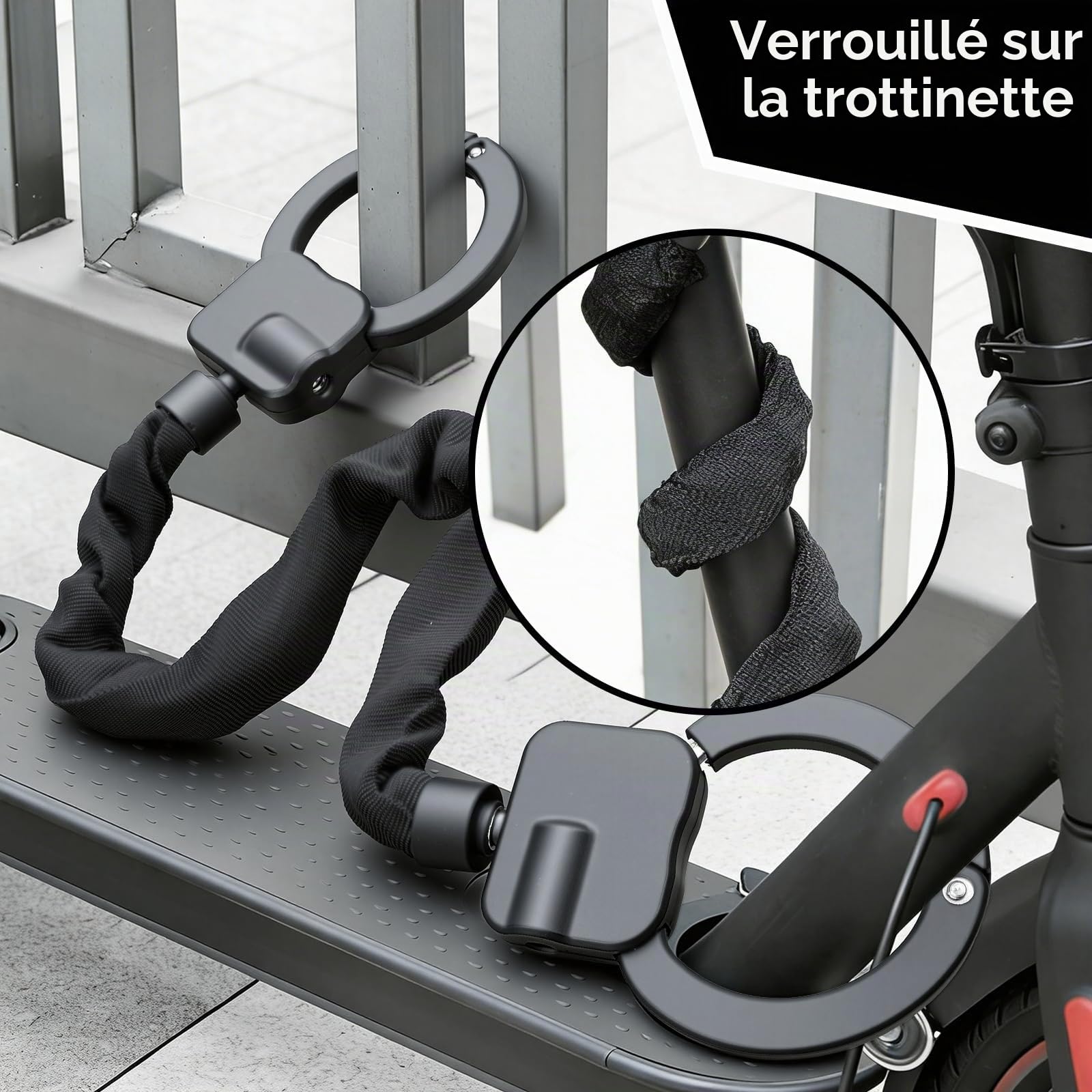 GuKKK Antivol Trotinette Electrique, 72CM Cadenas Trotinette Electrique Renforcé avec Clés et 3L Sac Etanche,Antivol Sécurisé pour Scooter, Vélo et Trottinette Électrique