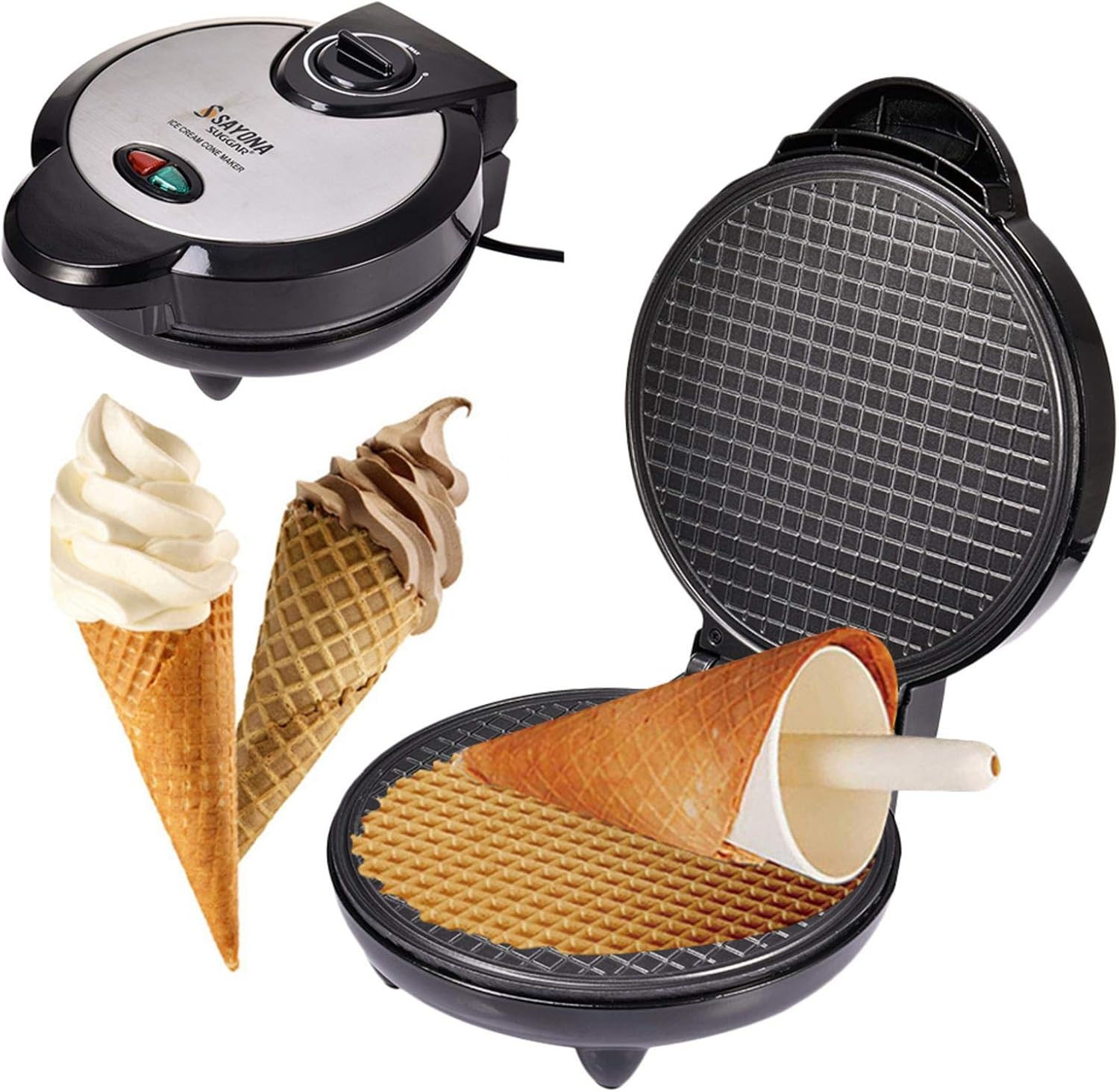 Stronrive Hörnchenautomat Elektrisch Eistüte Maschine Antihaft Waffle