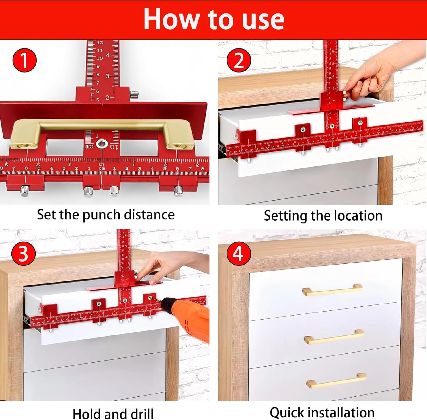 Cabinet Hardware Template, Aluminum Woodworking Punch Locator, Adjustable Cabinet Template Tool for Installing Drawer Door Pulls and Knobs