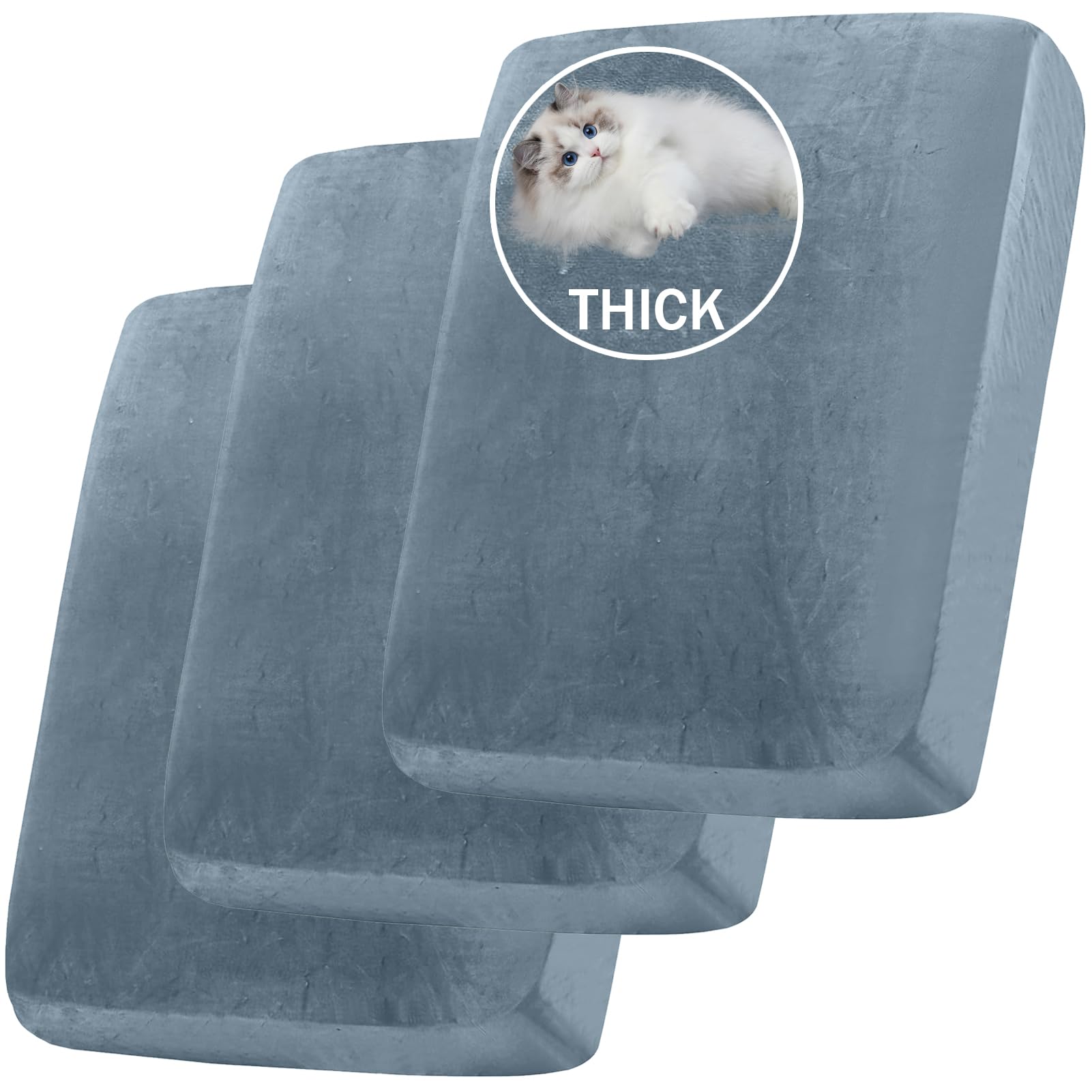 Stretch Velvet Sofa Seat Cushion Cover, Removable Sofa Couch Covers with Elastic Bottom, Washable Furniture Slipcovers Protector for Kids and Pets (3PC Large 1-Seater,Gray Blue) — image 1