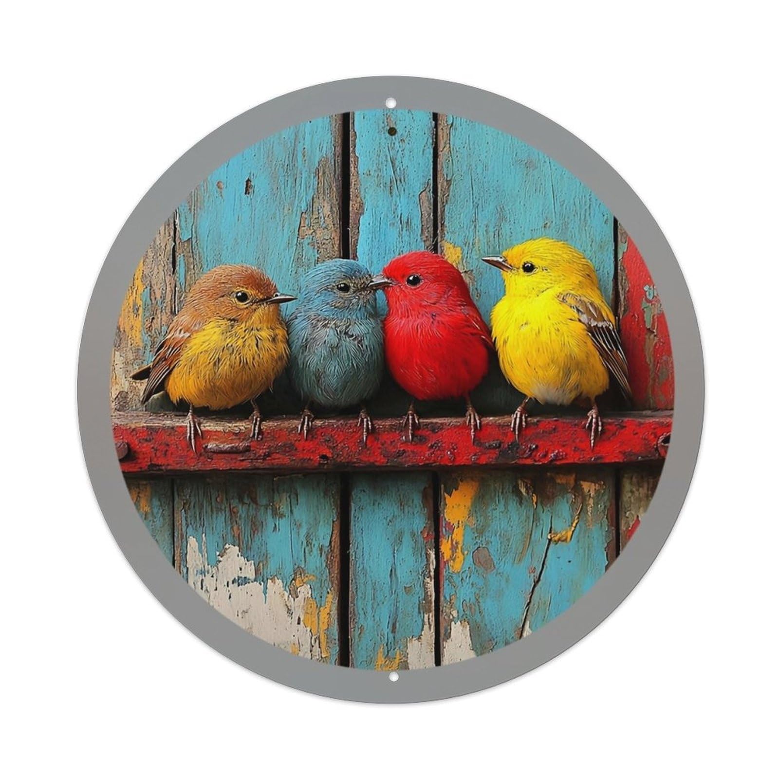 Colorful Birds On Rustic Wood Tin Sign Metal Poster Vintage Metal Signs for Home Man Cave Bar Cafe Kitchen laundry room Wall Decorations 8x8 inches