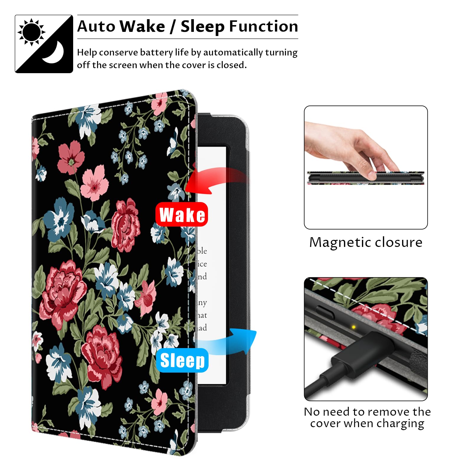 VORI Funda con soporte para Kindle Paperwhite de 6 pulgadas (se adapta a 10ª generación 2018 / todas las generaciones Paperwhite anteriores a 2018) Funda inteligente de piel sintética con encendido y