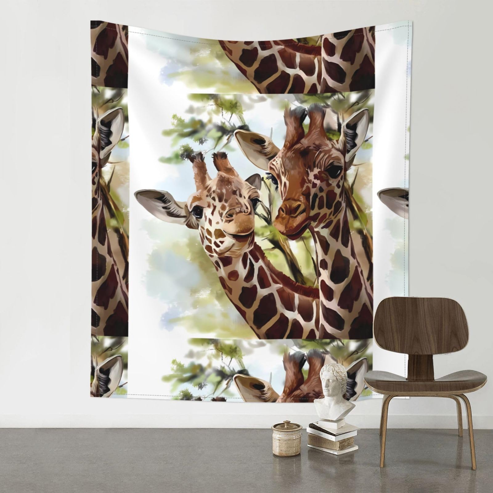 WHJSSF Watercolor Deer Giraffe Prints 60x51in Wall Tapestry Bohemian Throw Blanket Dorm Decor Beach Picnic Cover