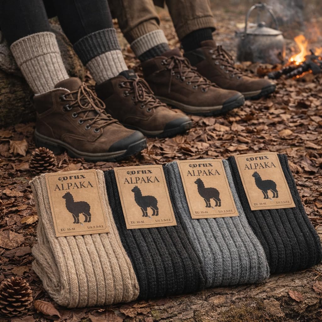 Alpaca Wool Thermal Winter Socks, Thin Unisex Cold Weather Socks, 2-Pack & 4-Pack