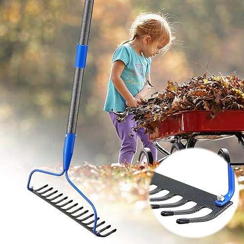 Rastrillo de arco de jardín rastrillo de jardín resistente mango de acero inoxidable de 6 pies de largo con rastrillo de paja de 14 dientes