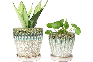6 Inch + 5 Inch Ceramic Flower Pots Indoor-Outdoor