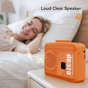 Portable Cassette Player Recorder, Retro Cassette Tape Player with Built-in Microphone & Speaker, USB-C/AA Powered and 3.5mm Audio Jack, Tape Recorder for Music Playback & Voice Recording | Pure analog sound, tactile mechanical buttons, 80s nostalgia vibe, pocket-sized lightweight body