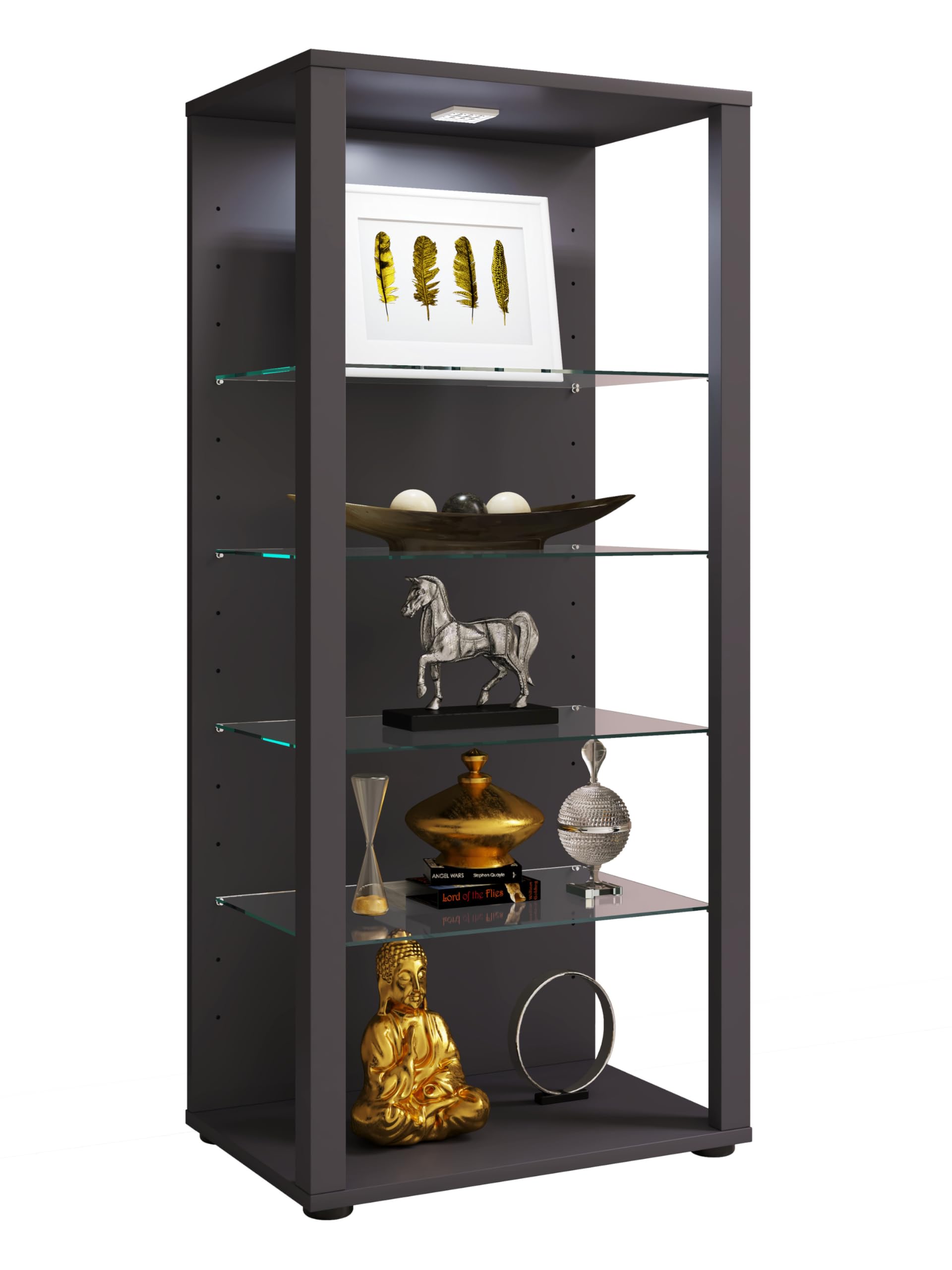 VCM Glasvitrine stehend | Vitrine Glas mit ESG-Sicherheitsglas | Maße ca. H. 115 x B. 52 x T. 35 cm | Standvitrine Glas | Modern und platzsparend | Glas Vitrinenschrank – Glasol LLL