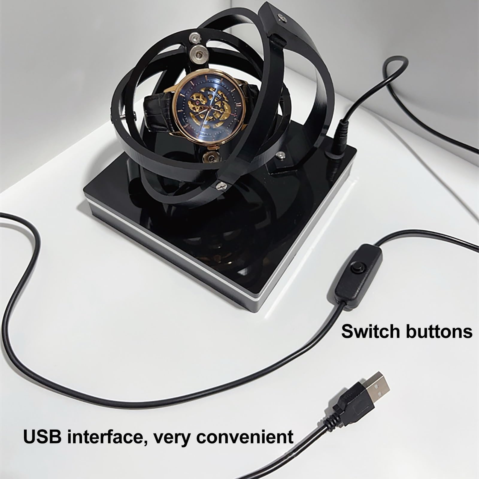 Remontoir De Montre Simple Pour Montres Automatiques, Avec Moteur Super Silencieux 4 Modes De Rotation Oreiller Souple En Peluche Pour Montres Femmes Et Hommes Motif Ecorce De Pin Exterieur Noir