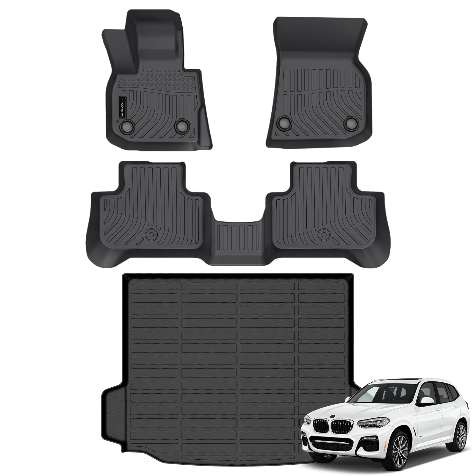 Auxko All Weather Floor Mats Cargo Mat Fit for BMW X3 2018-2024 TPE Liners Accessories for BMW X3 30i M40i X3M Car Mats (Not for X3 30e) Black