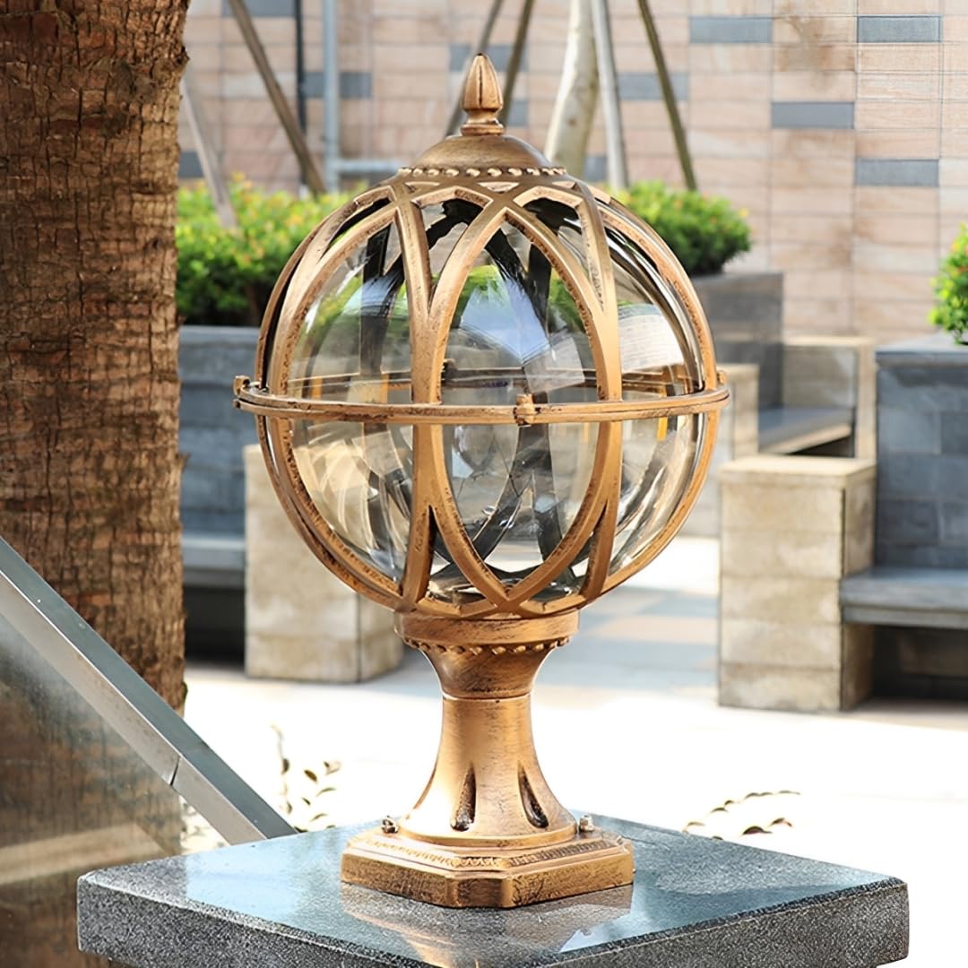 Outdoor Post Light Fixture, E26 Base 60W Max Column Lights with Bronze Aluminum Housing Plus Amber Glass IP55 Waterproof Exterior Pillar Lantern for Driveway Yard Lawn Patio Garden