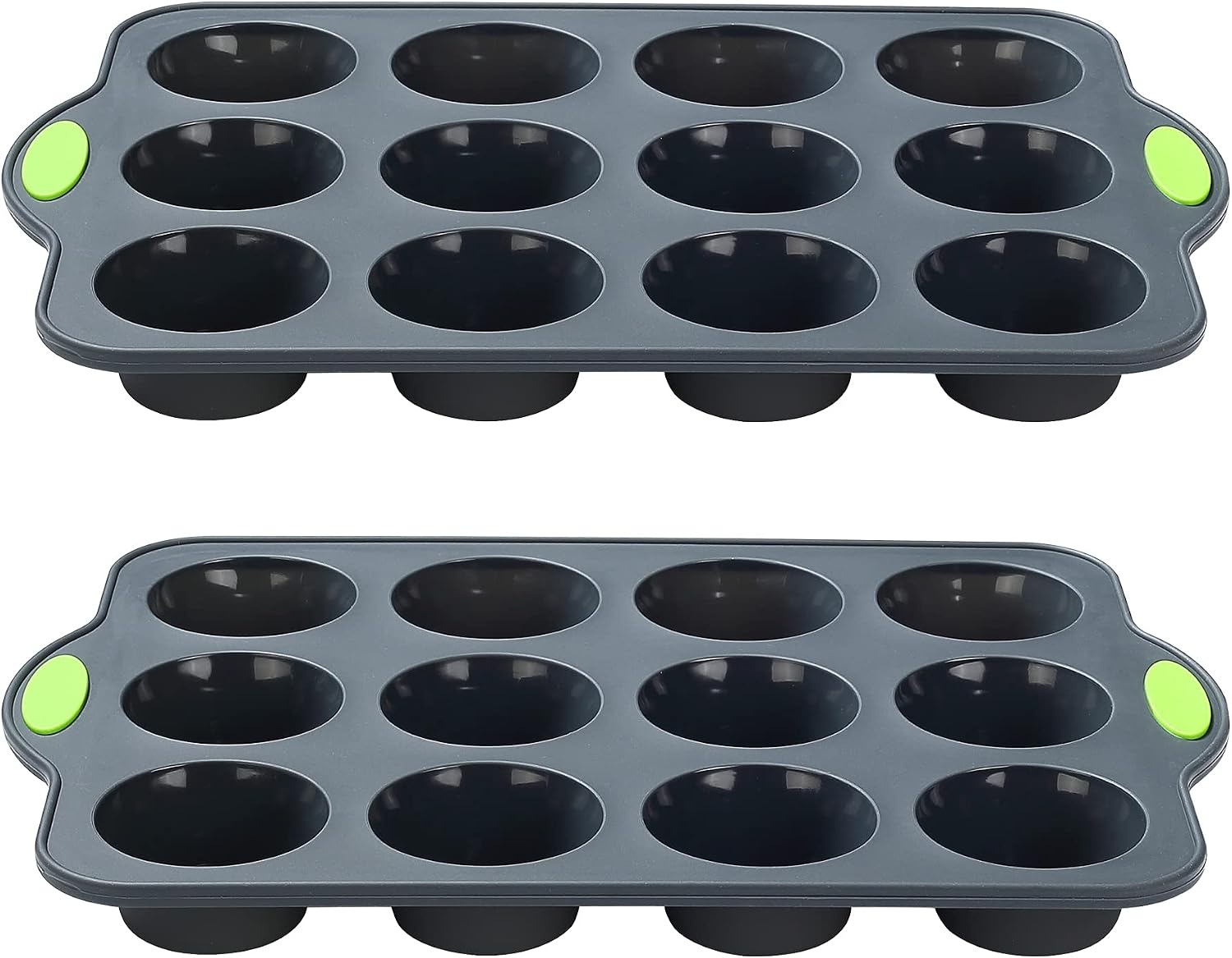 To encounter Silicone Muffin Pan, 2 Pack 12-Cup, Nonstick Baking Cups, BPA Free Cupcake Pan with Metal Reinforced Frame More Strength