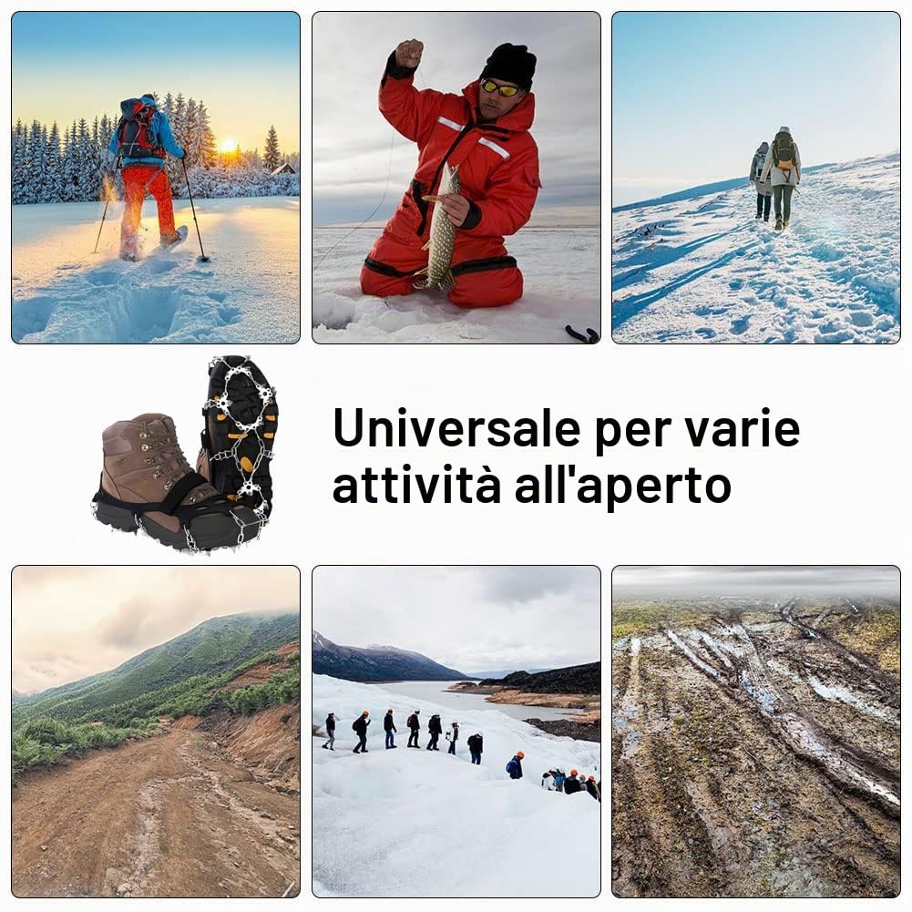 Flintronic Ramponi da Ghiaccio Antiscivolo, Ice Tacchetti in Acciaio Inox, Tacchette da Ghiaccio, Ramponi per Scarponi Scarpe, per Passeggiate Trekking Ghiaccio Escursionismo